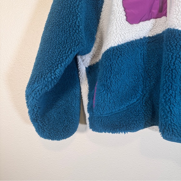 Stoic Teal Cream Colorblock High Pile Fleece Jacket Womens L Gorpcore Cozycore - Picture 9 of 11